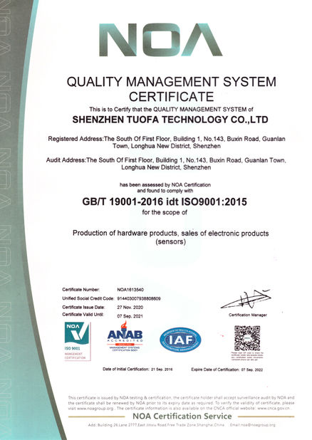 China Shenzhen Tuofa Technology Co., Ltd. certification